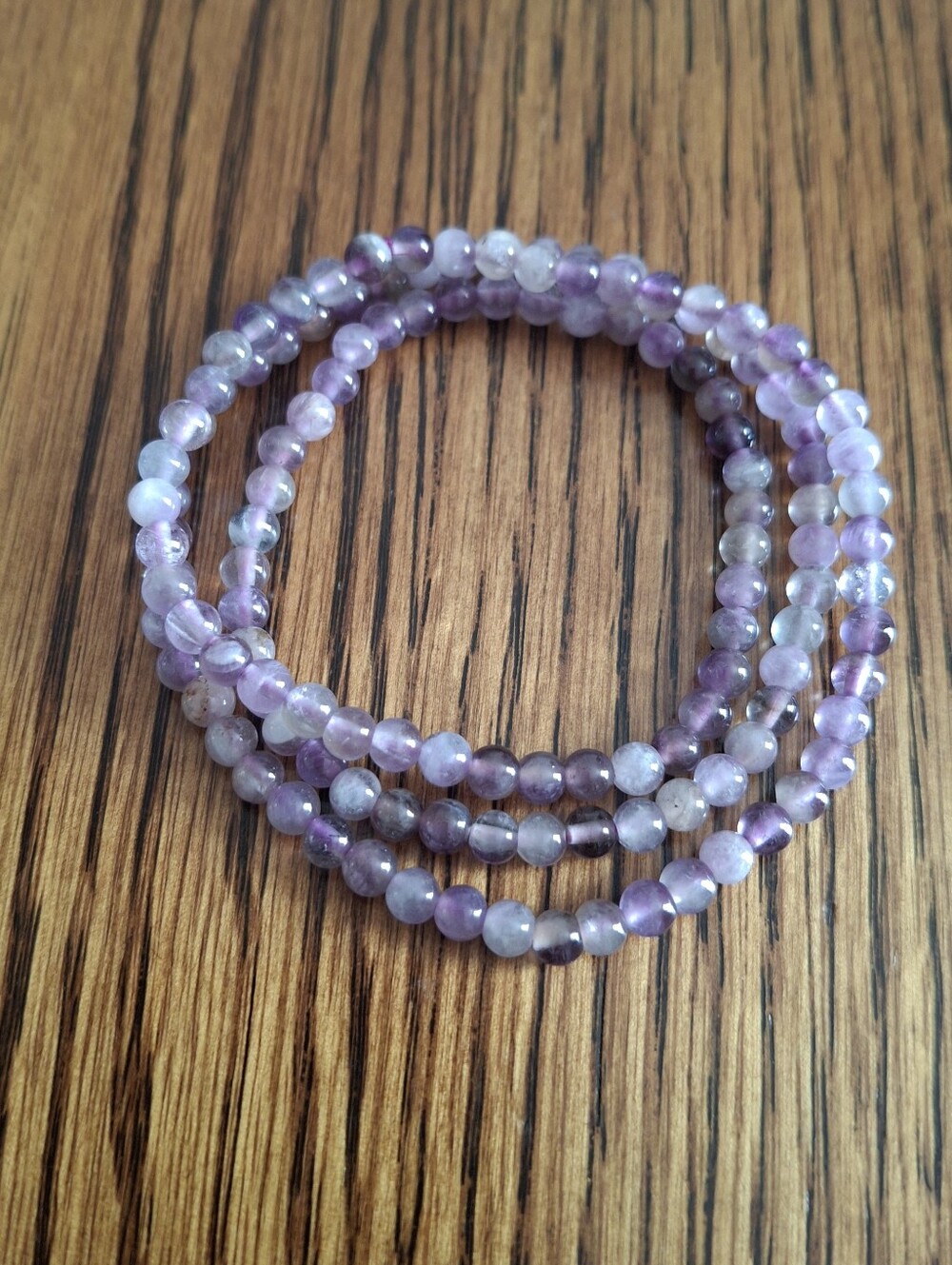Amethyst Beaded Triple Wrap Stretch Bracelet Or Single Strand 18" Necklace